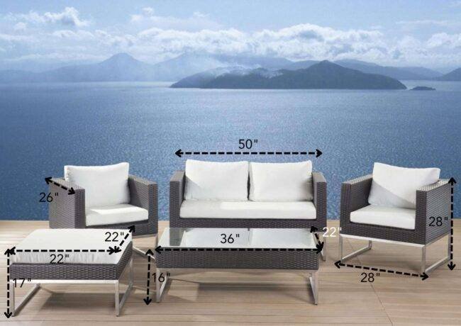 DEVOKO 5 PCS Outdoor Patio Sofa Set All-Weather Wicker & Coffee Table (Dark Brown & White) - Image 2