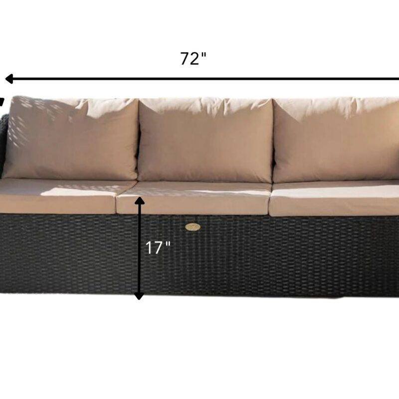 3-Seater Wicker Rattan Patio Sofa with Cushions (Dark Brown & Cream) - Image 2