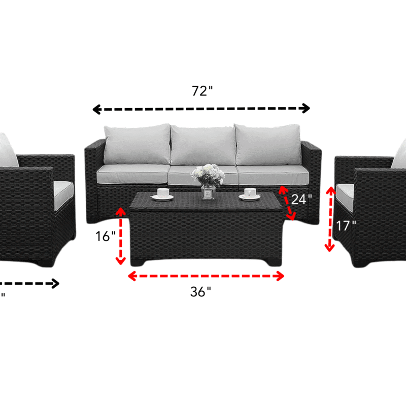 Black Wicker Outdoor Rattan Conversation 5 Seater Sofa Set - Image 2