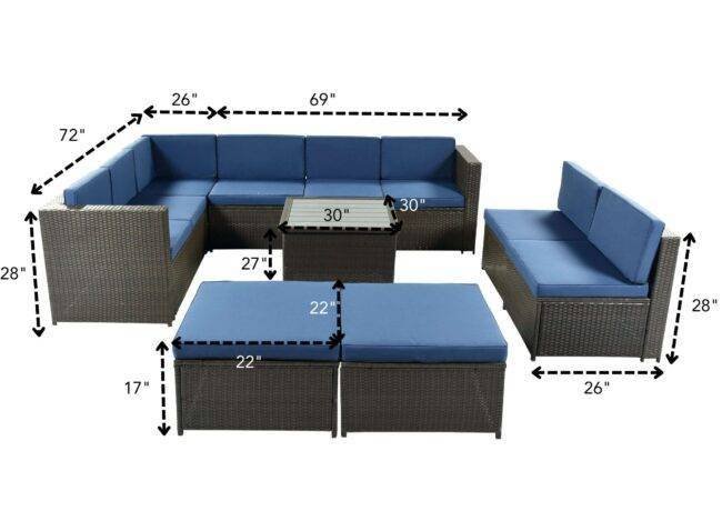 DEVOKO 7-Piece Outdoor Wicker Sectional Sofa with Thick Cushions(Dark Brown & Blue) - Image 2