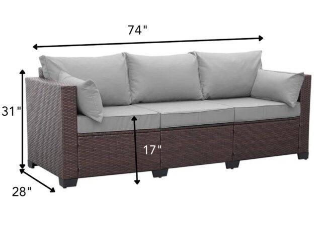Dark Brown & Grey 3-Seat Patio Wicker Sofa (High Back, Non-Slip Cushioned) - Image 2