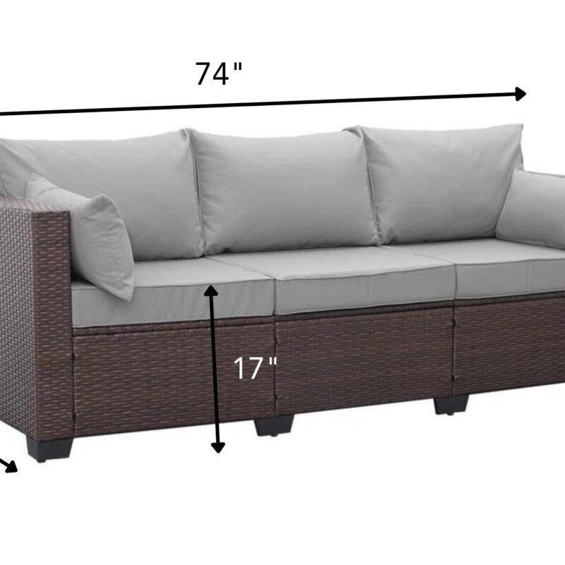 Dark Brown & Grey 3-Seat Patio Wicker Sofa (High Back, Non-Slip Cushioned) - Image 2