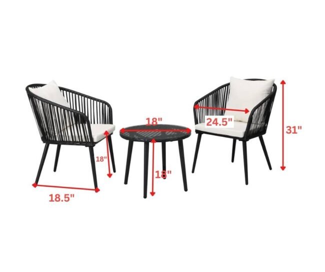 Devoko 3 Piece Patio Wicker Set – Black/Off-white – Terrace/Garden - Image 2