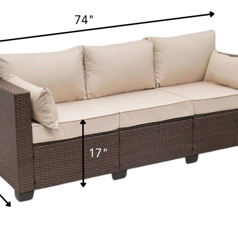Dark Brown & Cream 3-Seater Patio Wicker Sofa (High Back, Non-Slip Cushioned) - Image 2