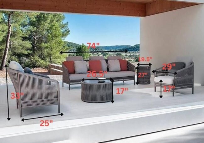 DEVOKO 5-Seater Outdoor Rope Patio Furniture Set in Grey - Image 2