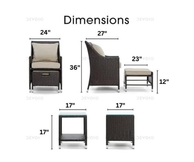 Dark Brown & Cream Outdoor Wicker Patio Furniture Set - Image 2