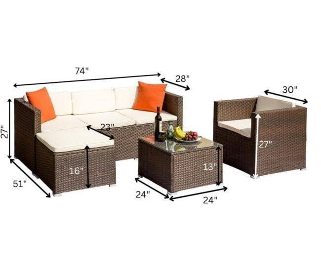 Outdoor Patio Sofa Set With Cushion and pillows: Dark brown & Cream - Image 2