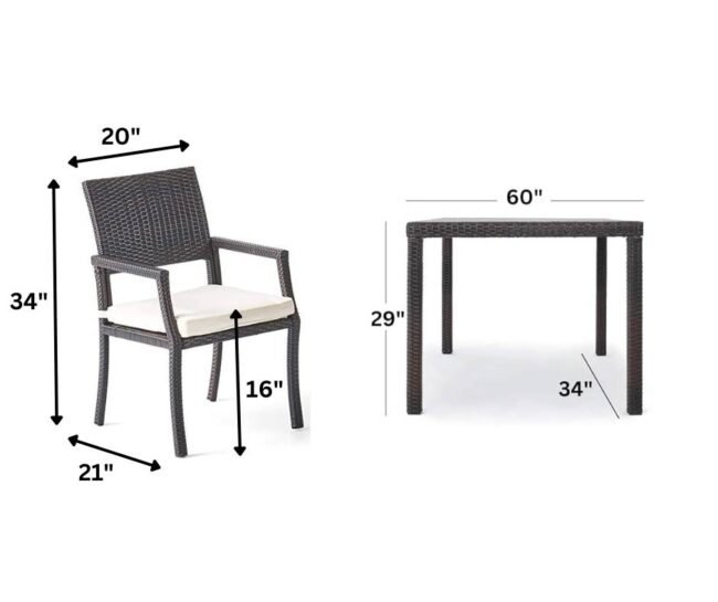 7PCS Wicker Patio Dining Set: Outdoor Rattan Table & Chairs with Cushions (Dark Brown & Off white) - Image 2