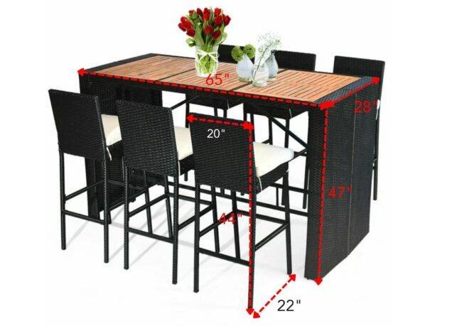 DEVOKO 7 Piece Patio Table and Chairs, All Weather Wicker Outdoor Furniture Bar Set (Black & White) - Image 2