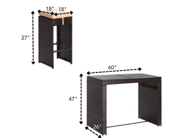 7-Piece Outdoor Wicker Bar Dining Set (Dark Brown & Cream) - Image 2