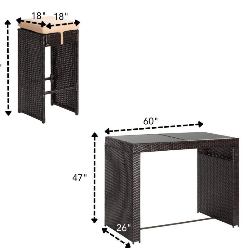 7-Piece Outdoor Wicker Bar Dining Set (Dark Brown & Cream) - Image 2