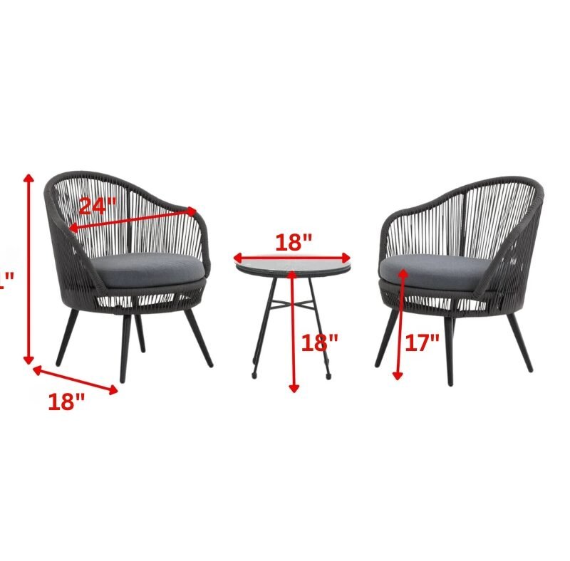DEVOKO Patio Rope Furniture Set 3-Piece (Dark Grey & Grey) - Image 2