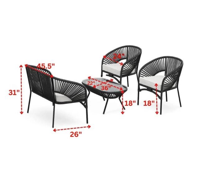 4PCS Rope Furniture Set (Black/White) - Image 2