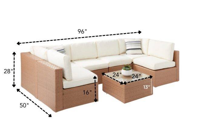 5 pcs Outdoor Patio Furniture Wicker Sectional Sofa Set (Beige and Off White) - Image 2