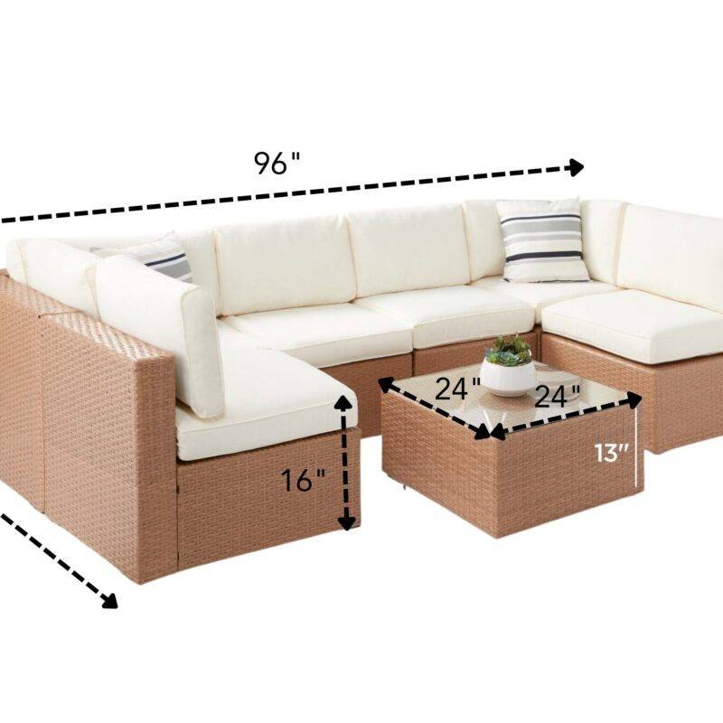 5 pcs Outdoor Patio Furniture Wicker Sectional Sofa Set (Beige and Off White) - Image 2
