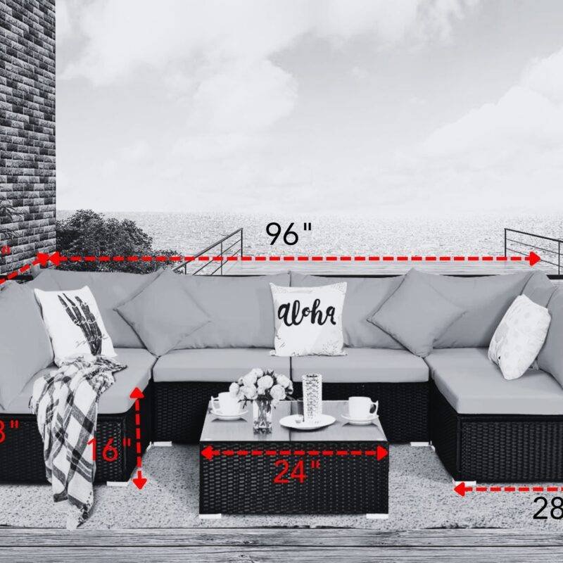 5 Pieces Outdoor Patio Furniture Wicker Sectional Sofa Set (Turquoise Blue and Black) - Image 2