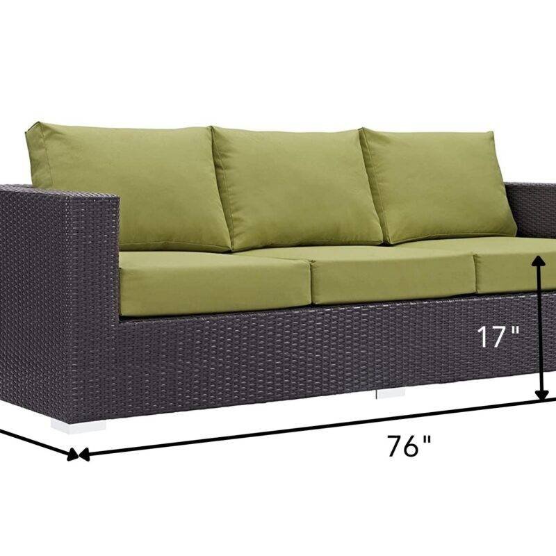 Dark Brown 3-Seater Wicker Rattan Patio Sofa & Green Cushions - Image 2