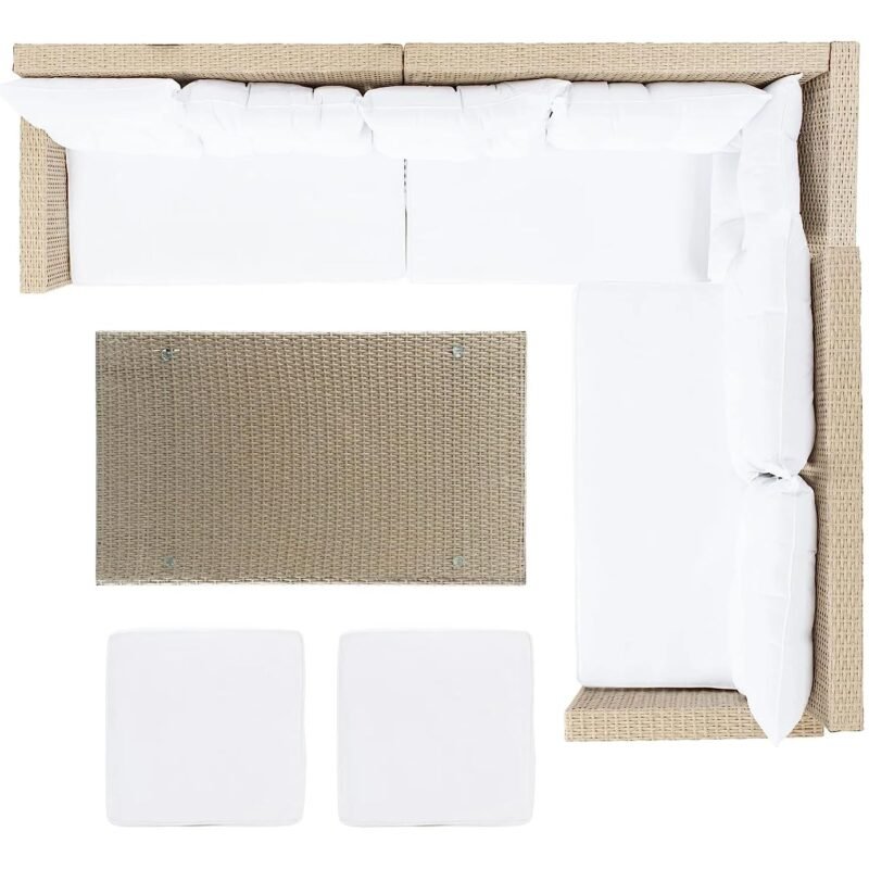 5-Piece Wicker Patio Conversation Set (Beige/White) - Image 8
