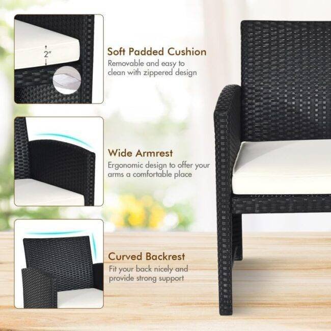 DEVOKO 4PCS Outdoor Patio Rattan Furniture Set (Black and White) - Image 8