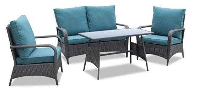 Devoko 4-Piece Outdoor Wicker Sofa Set with Center Table (Grey & Sky-blue) - Image 3