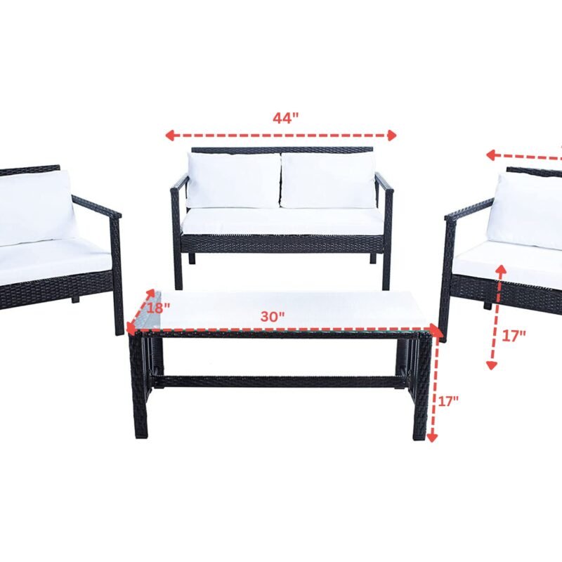 DEVOKO 4 Pcs Patio Furniture Wicker Rattan Conversation Set Outdoor Sofa with Coffee Table(Black & White) - Image 2