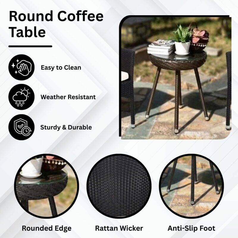 3-Piece Wicker Bistro Set (Black & Cream) - Image 7