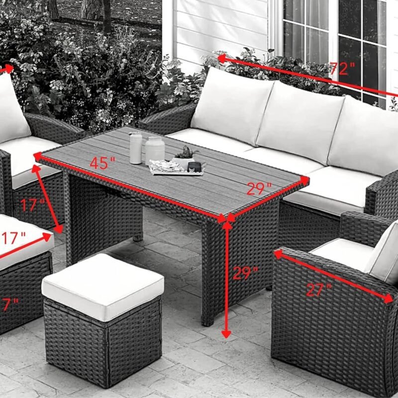 DEVOKO Outdoor Patio Sectional Sofa Set with Ottomans and Center Table (Dark Brown/Cream) - Image 2