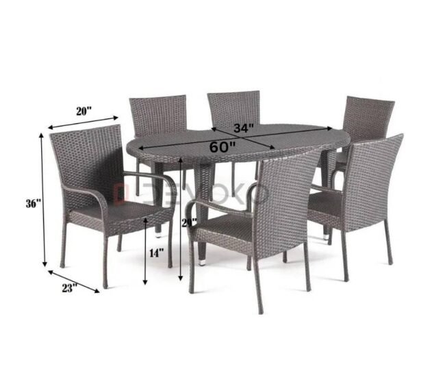 7PCS Wicker Patio Dining Set: Outdoor Rattan Table & Chairs with Cushions (Darkbrown) - Image 2