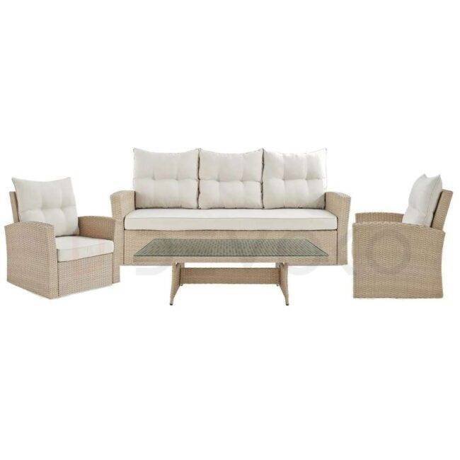 DEVOKO 4 Pieces Outdoor Conversation Patio Wicker Furniture(Beige and Cream) - Image 3