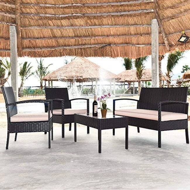 Outdoor Rattan Wicker Patio Furniture Set - Dark Brown/Cream - Image 4