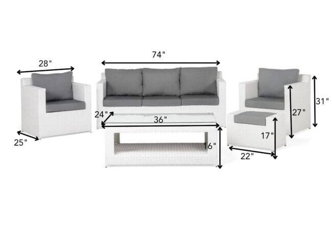 DEVOKO 5-Piece Weather Resistant Patio Set: White Sofa & Grey Cushions - Image 2