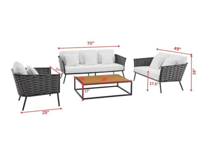 DEVOKO 4-Piece Outdoor Rope Sofa Set in Grey & White - Image 2