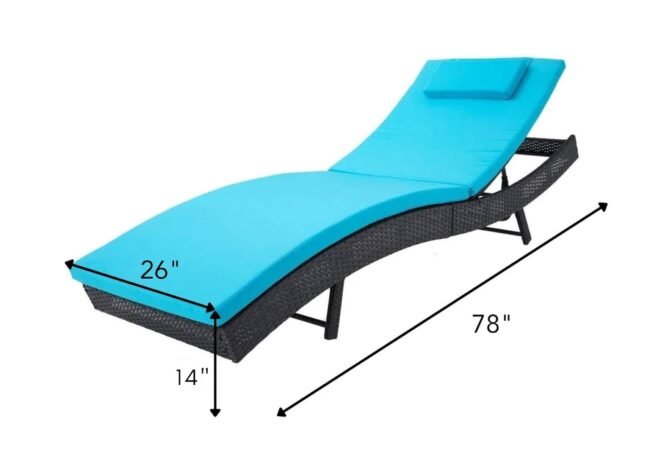 DEVOKO Waterproof Wicker Sun Lounger Sofa in Black & Sky-blue - Image 2