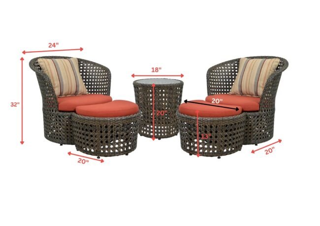 Dark Brown & Red All-Weather Wicker Patio Conversation Set - Image 3