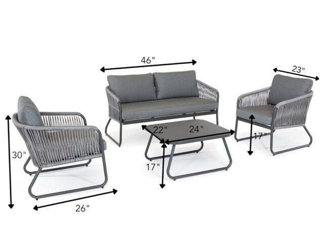 DEVOKO Unique Design Rope Bistro Set 4-Piece (Grey) - Image 2