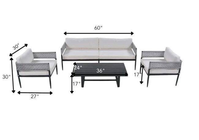 Devoko 4 Seater Conversation Sofa Set: Stylish Rope Furniture with Cushions and Center Table (Grey/White) - Image 2