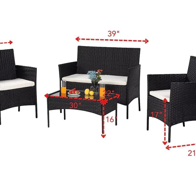 4 Piece Wicker Sectional Sofa Set (Black/White) - Image 2