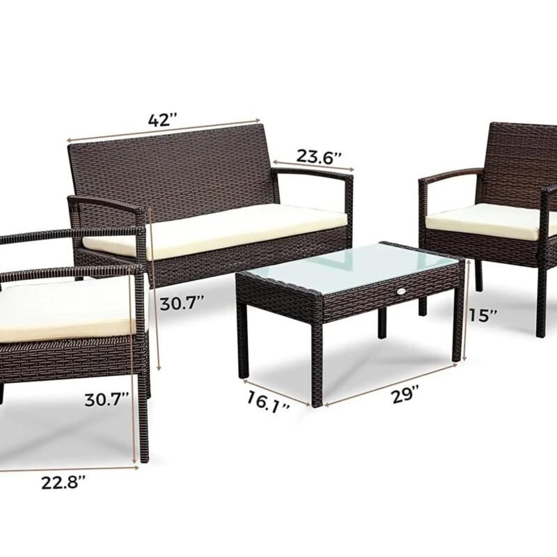 4 Piece Patio Furniture Set (Dark Brown/Off White) - Image 5