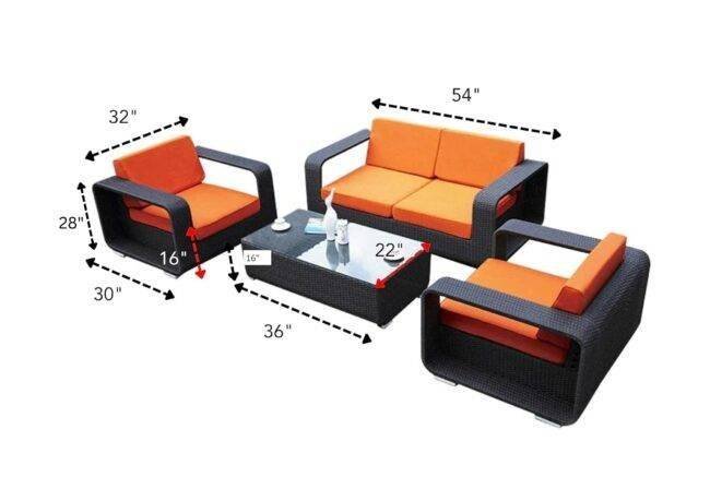 4-Piece Rattan Sectional Set (Dark Brown and Orange) - Image 2