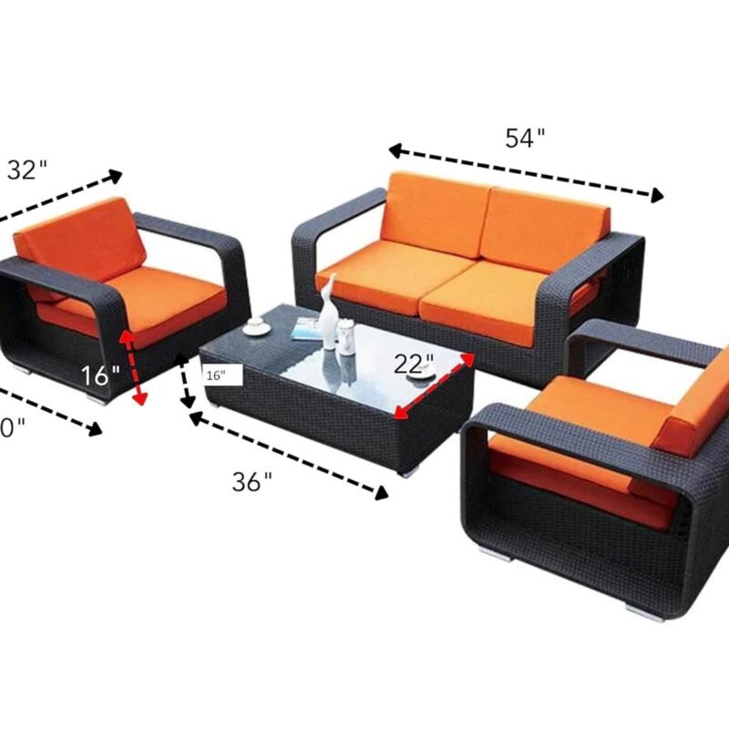 4-Piece Rattan Sectional Set (Dark Brown and Orange) - Image 2