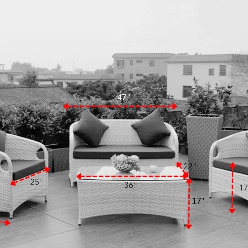 4 Piece Patio Furniture set with Center Table (White and Purple) - Image 3