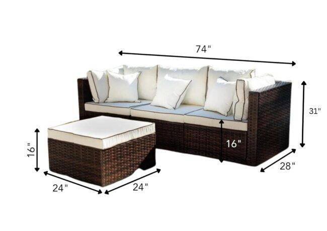 White and Dark Brown 2-Piece Rattan Wicker Sectional Sofa Set - Image 2