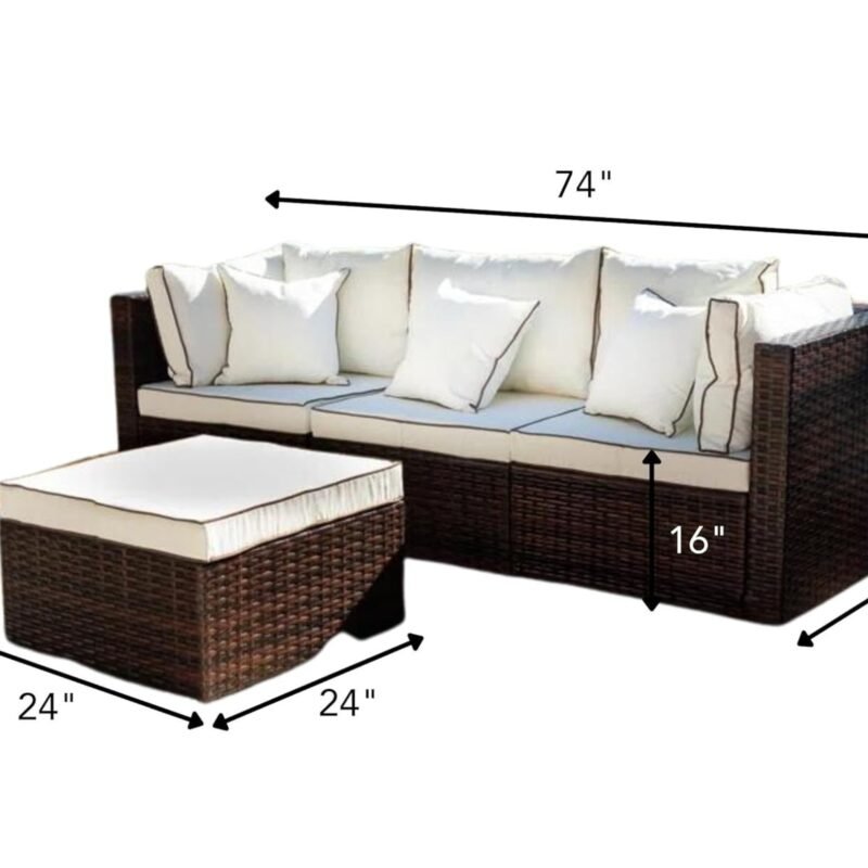 White and Dark Brown 2-Piece Rattan Wicker Sectional Sofa Set - Image 2