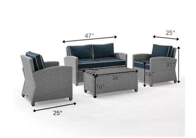 DEVOKO 4PCS Patio Wicker Furniture Set with Silver Grey Rattan Chairs and Navy Blue Cushions - Image 2
