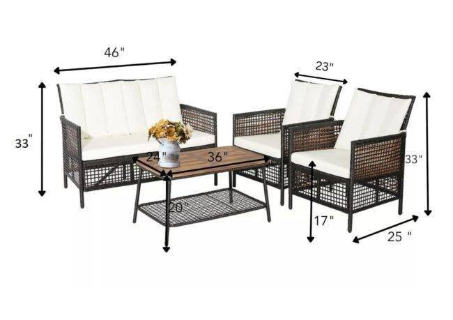 DEVOKO 4PCS Wicker Patio Furniture Set (Dark Brown & Off-white) - Image 2
