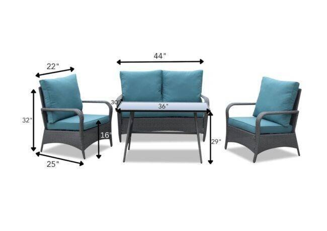 Devoko 4-Piece Outdoor Wicker Sofa Set with Center Table (Grey & Sky-blue) - Image 2