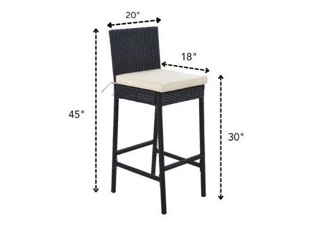DEVOKO 7-Piece Outdoor Patio Rattan Bar Set (Black and Cream) - Image 2