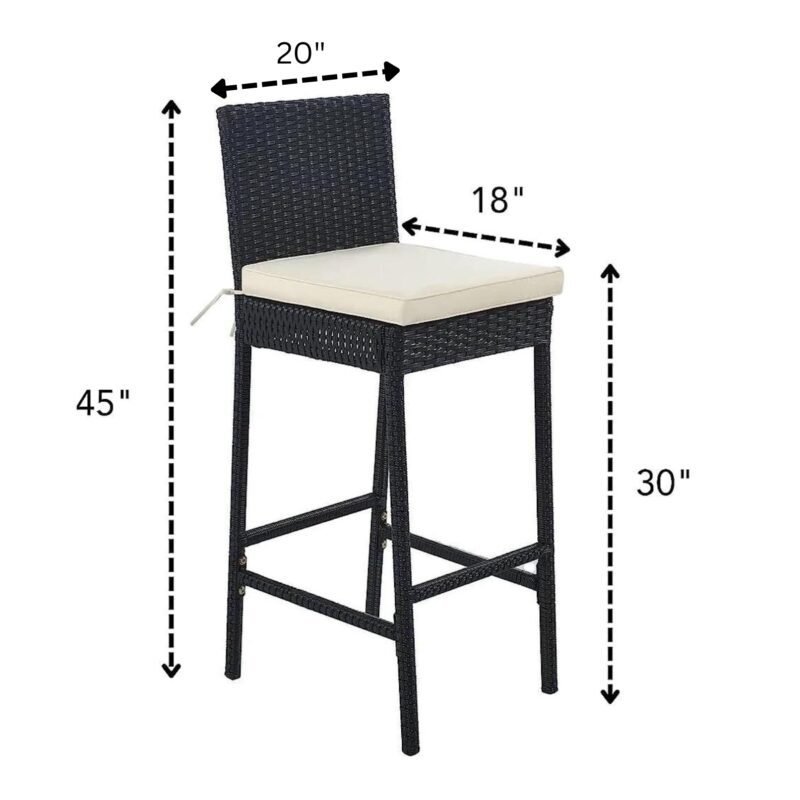 DEVOKO 7-Piece Outdoor Patio Rattan Bar Set (Black and Cream) - Image 2