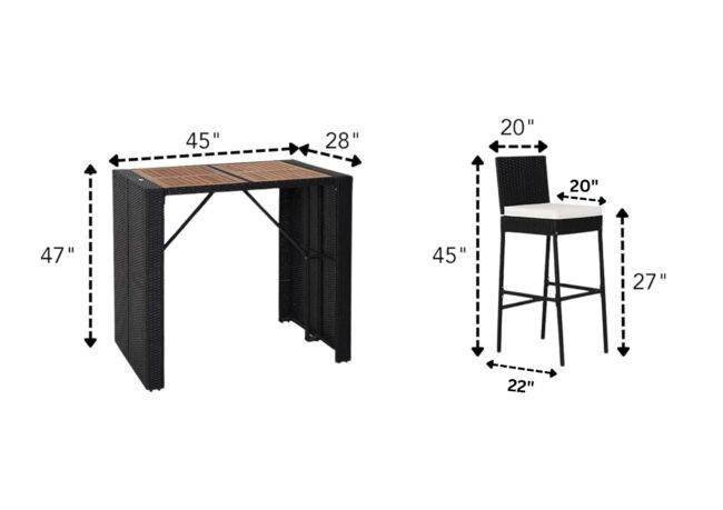 5PCS Rattan Patio Bar Set (Black and White) - Image 2