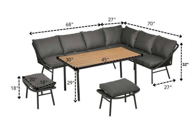 DEVOKO Outdoor Dining Sectional Sofa with Table and Chair, All Weather Rope Conversation Set - Image 2